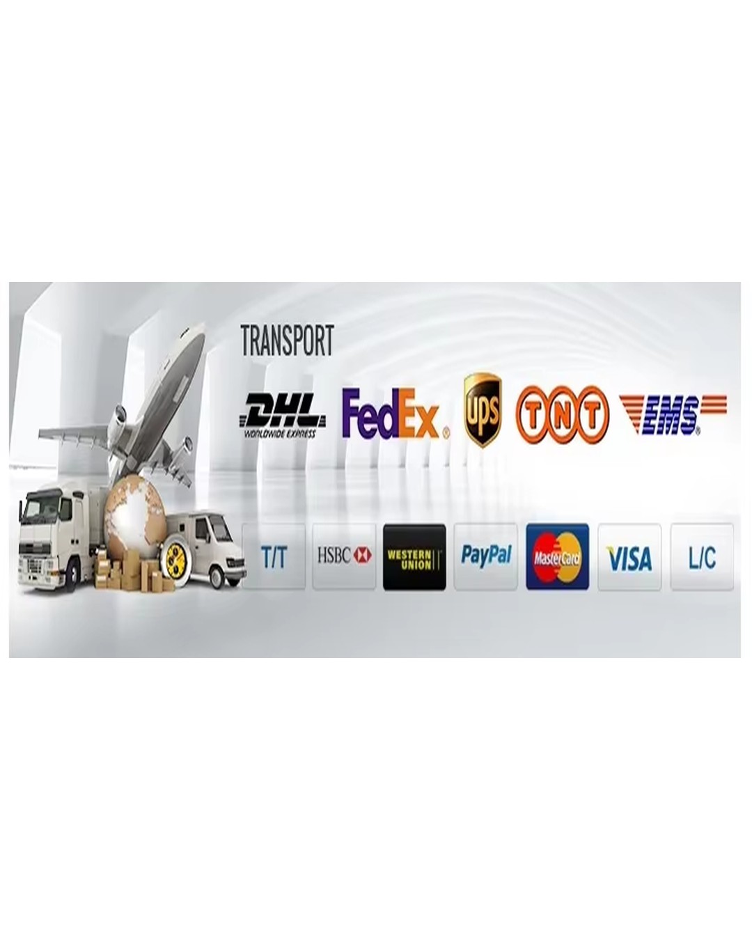 Express delivery by air, sea & land — DHL, FedEx, UPS, TNT, EMS supported